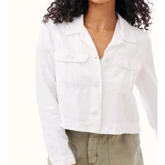Bella Dahl utility crop jacket White Button Up Shacket Womens Large - Picture 1 of 14